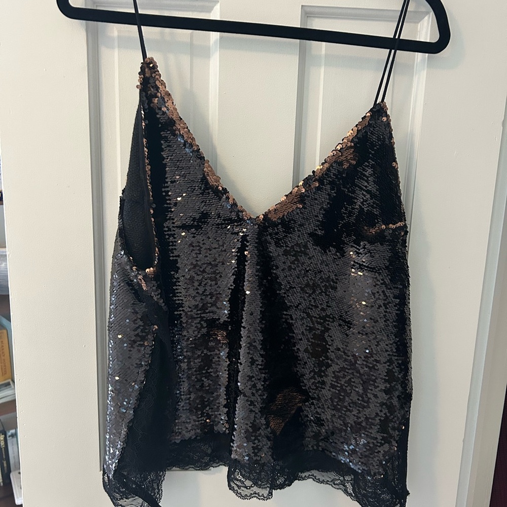 Black Sequin Camisole Top